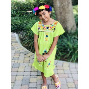 Mexican Dress for Girls Lime Green